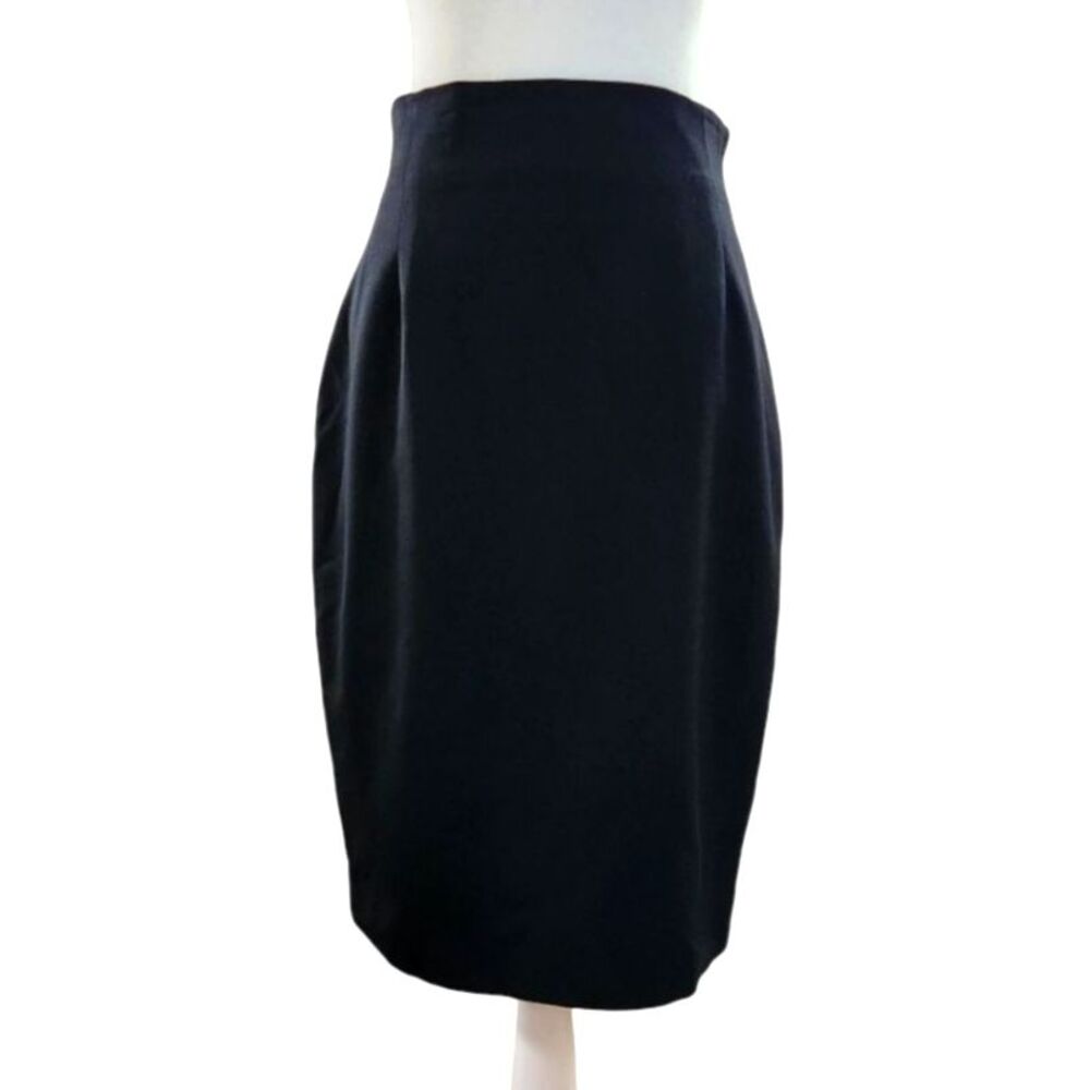 Vintage Paul Stanley Pure Wool High-Waist Pencil Skirt Black Womens 8 Minimalist